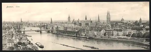 Klapp-AK Bremen, Panorama mit Kirchen und Weser