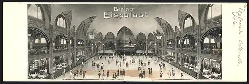 Klapp-AK Berlin-Schöneberg, Eispalast, Innenansicht mit Eislauffläche und Restaurant