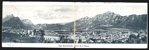 Klapp-AK Bad Reichenhall, Ortsansicht mit Zwiesel und Hohem Stauffen, rückseitig Gasthof zum Müllerhorn