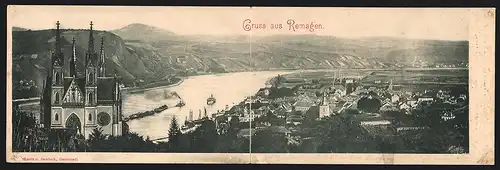 Klapp-AK Remagen, Panorama mit Ort und Rheintal