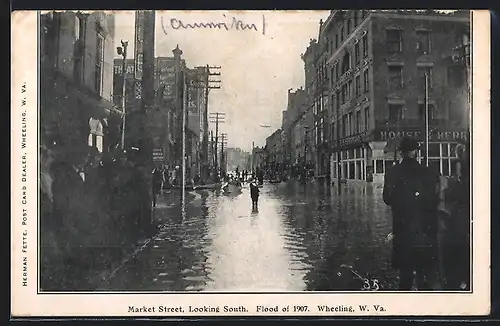 AK Wheeling, WV, Market Street looking South, Hochwasser 1907