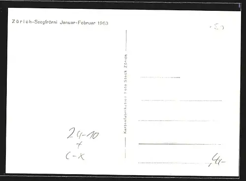 AK Zürich, Seegförni 1963 mit Eisläufern, Eisstoss