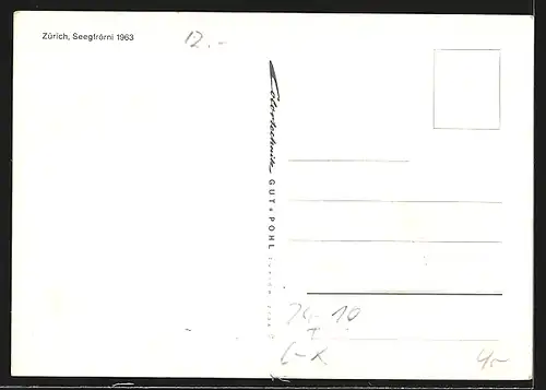AK Zürich, Seegfrörni Januar-Februar 1963, Züricher auf dem zugefrorenen See