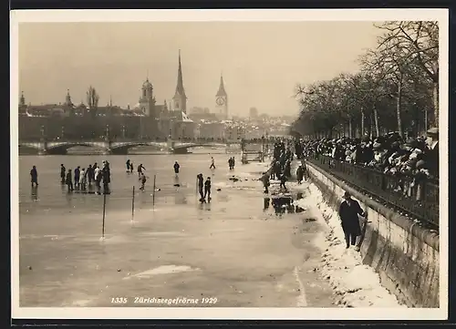 AK Zürich, Zürichseegefrörne 1929