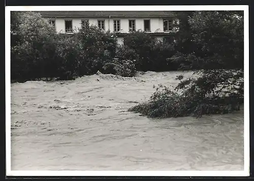 AK Langenthal, Ortspartie bei Hochwasser um 1950