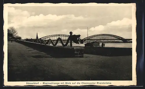AK Düsseldorf, Rheinschlange mit Obercassler Rheinbrücke