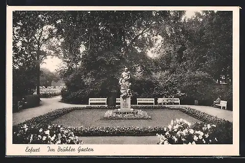 AK Erfurt, Statue im Brühler Garten