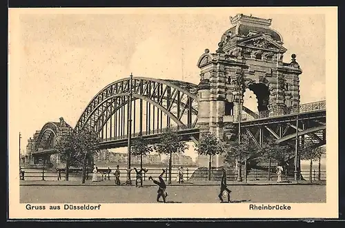 AK Düsseldorf, Radschläger vor der Rheinbrücke