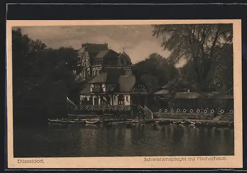 AK Düsseldorf, Schwanenspiegel mit Fischerhaus