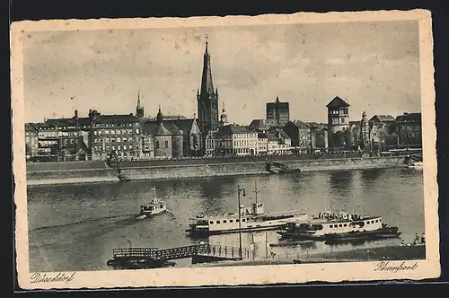 AK Düsseldorf, Rheinfront mit Schiffen