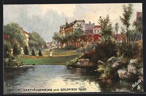 Künstler-AK Raphael Tuck & Sons Nr. 198 B: Erfurt, Karthäuserring und Goldfisch Teich