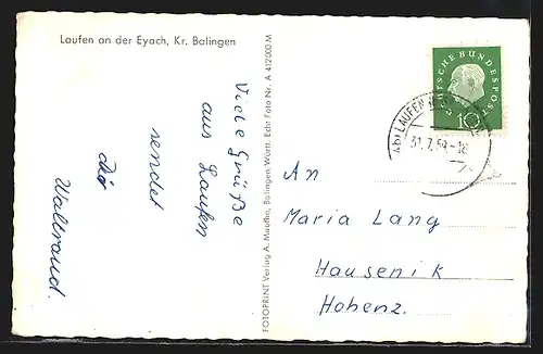 AK Laufen a. d. Eyach, Kr. Balingen, Ortsansicht mit Bergen