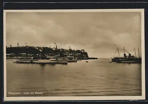 AK Helgoland, Insel mit Reede, Dampfer