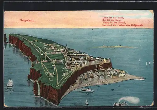 AK Helgoland, Gesamtansicht der Insel mit Hafen