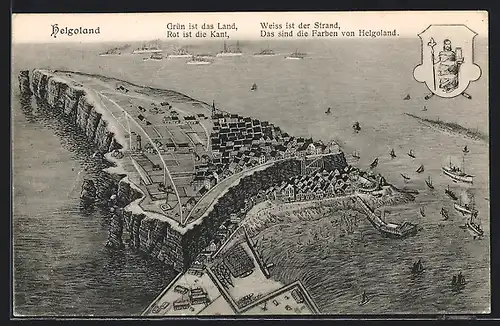 AK Helgoland, Totalansicht mit Hafen u. Dampfern