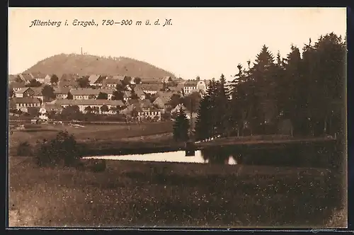 AK Altenberg, Ortsansicht mit Aussichtsturm