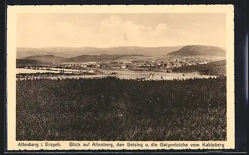 AK Altenberg i. Erzgeb., Blick auf Altenberg, den Geising u. die Galgenteiche vom Kahleberg