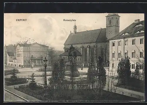 AK Erfurt, Kaiserplatz mit Anlage und Kirche