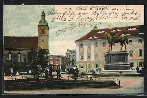 AK Erfurt, Kaiser Wilhelmplatz mit Kaiser Wilhelm Denkmal