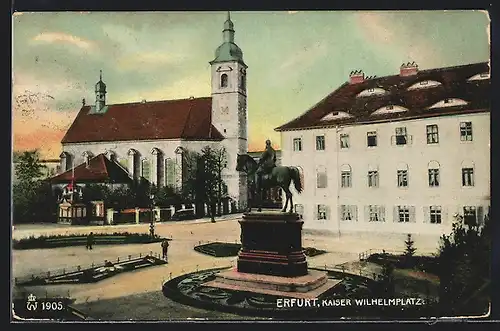 AK Erfurt, Kaiser Wilhelmplatz mit Denkmal u. Kirche