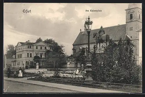 AK Erfurt, Am Kaiserplatz, Denkmal u. Kirche