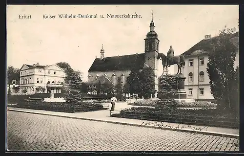 AK Erfurt, Kaiser Wilhelm Denkmal vor der Neuwerkskirche