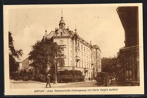 AK Erfurt, Marie-Voigts-Institut, Ecke Theaterstrasse und Dalbergsweg, Kutsche