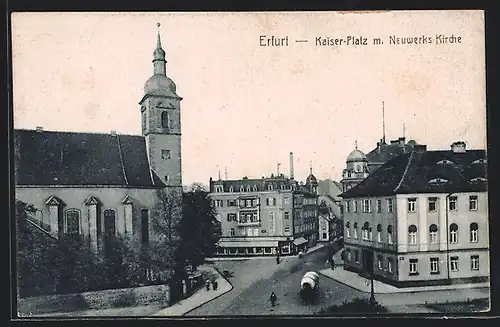 AK Erfurt, Kaiser-Platz mit Neuwerks-Kirche aus der Vogelschau