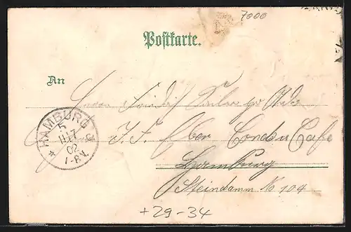 Passepartout-Lithographie Stuttgart, Schlossplatz mit Denkmal im Weinblatt