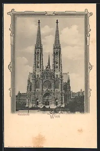 AK Wien, Votivkirche im Bilderrahmen, Passepartout