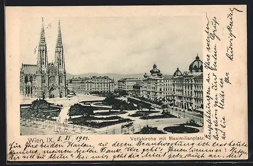 AK Wien, Votivkirche mit Maximilianplatz