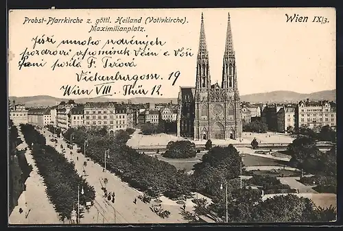 AK Wien, Probst-Pfarrkirche z. göttl. Heiland (Votivkirche), Maximilianplatz