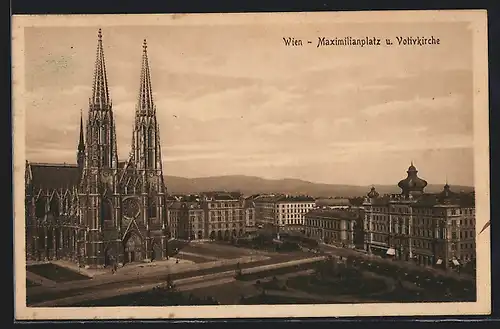 AK Wien, Blick über den Maximilianplatz mit Votivkirche