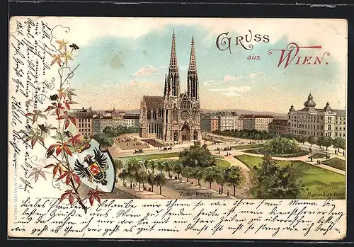 Lithographie Wien IX, Votiv-Kirche, Wappen