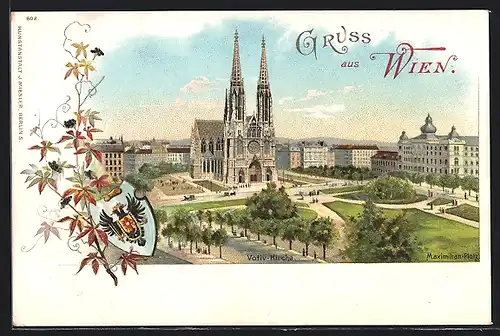 Lithographie Wien IX, Votiv-Kirche, Wappen
