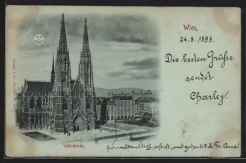 Mondschein-AK Wien, die Votivkirche am Maximiliansplatz