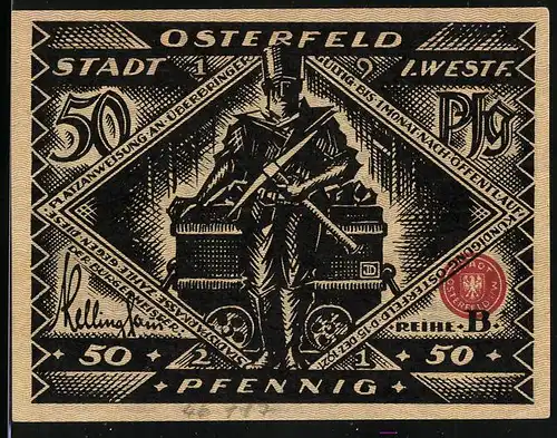 Notgeld Osterfeld i. W. 1921, 50 Pfennig, Bürgerliche Herren im Streit um die Stadt