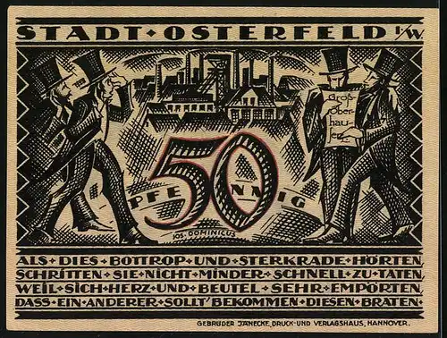 Notgeld Osterfeld i. W. 1921, 50 Pfennig, Bürgerliche Herren im Streit um die Stadt