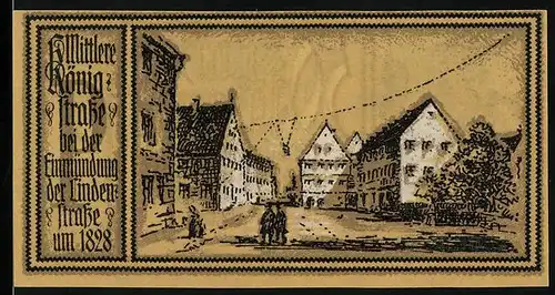 Notgeld Stuttgart 1922, 50 Pfennig, Wappen mit Pferd, Mittlere Königstrasse u. Lindenstrasse