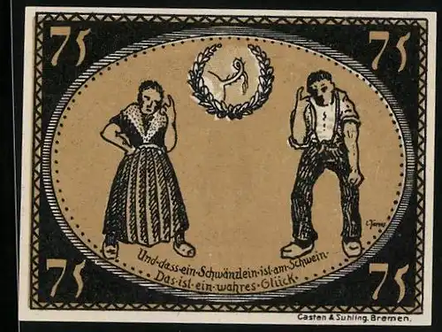 Notgeld Diepholz 1921, 75 Pfennig, Mann u. Frau im Streit
