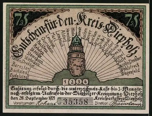 Notgeld Diepholz 1921, 75 Pfennig, Schweine mit Ferkeln