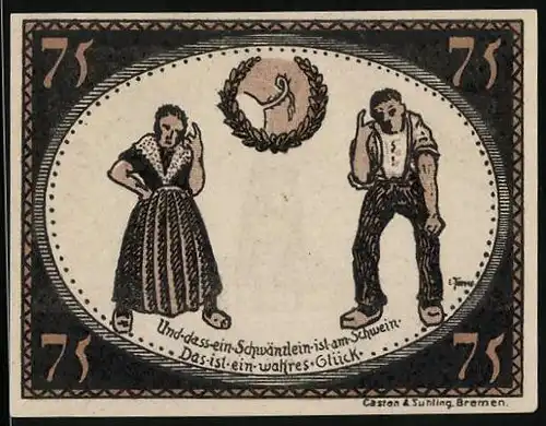 Notgeld Diepholz 1921, 75 Pfennig, Ehepaar zankt sich