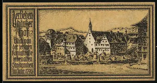 Notgeld Stuttgart 1922, 50 Pfennig, Wappen mit Pferd, Bebenhäusser Hof