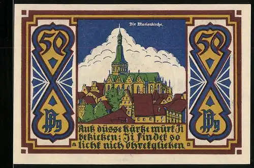 Notgeld Osnabrück 1921, 50 Pfennig, Die Marienkirche, Wilde Männer