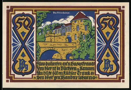 Notgeld Osnabrück 1921, 50 Pfennig, Die Vitischanze, Wilde Männer, Wappen