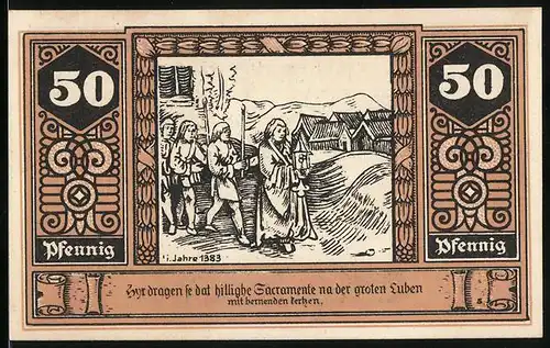 Notgeld Wilsnack 1922, 50 Pfennig, Überbringen des heiligen Sacraments, Kirche Wunderblut