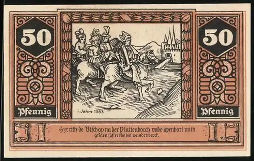 Notgeld Wilsnack 1922, 50 Pfennig, Bischof auf dem Weg zum Schloss