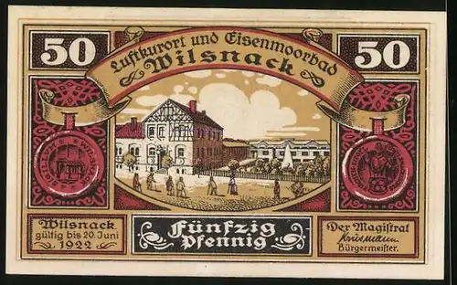 Notgeld Wilsnack 1922, 50 Pfennig, Bischof auf dem Weg zum Schloss