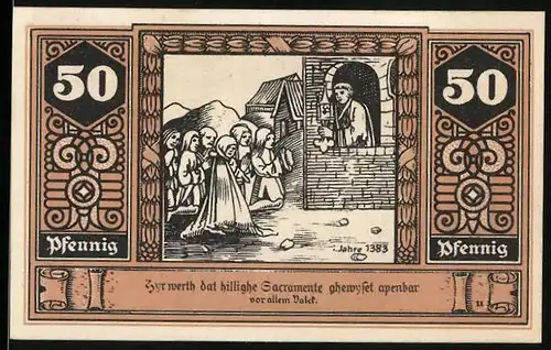 Notgeld Wilsnack 1922, 50 Pfennig, Volk betet zu den Heiligen