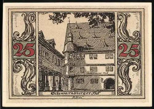 Notgeld Arnstadt 1921, 25 Pfennig, Schwarzburger Hof
